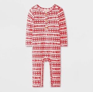 Cat & Jack Holiday Fair Isle Ribbed Romper/Bodysuit
